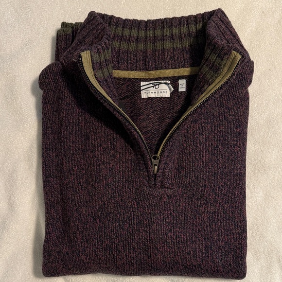 7 Diamonds Burgundy and Olive Zip-Up Sweater - Picture 1 of 3